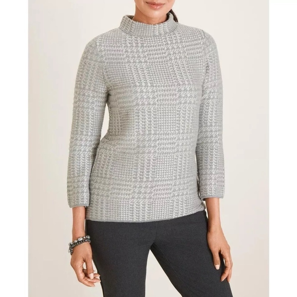 Chicos Sweater Womens‎ Size 0 Gray Plaid Metallic Cozy Academia Cabincore